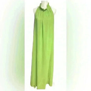 Oubeini Gown Maxi Dress Size M/L Lime Green Sleeveless Halter Neck Keyhole Back